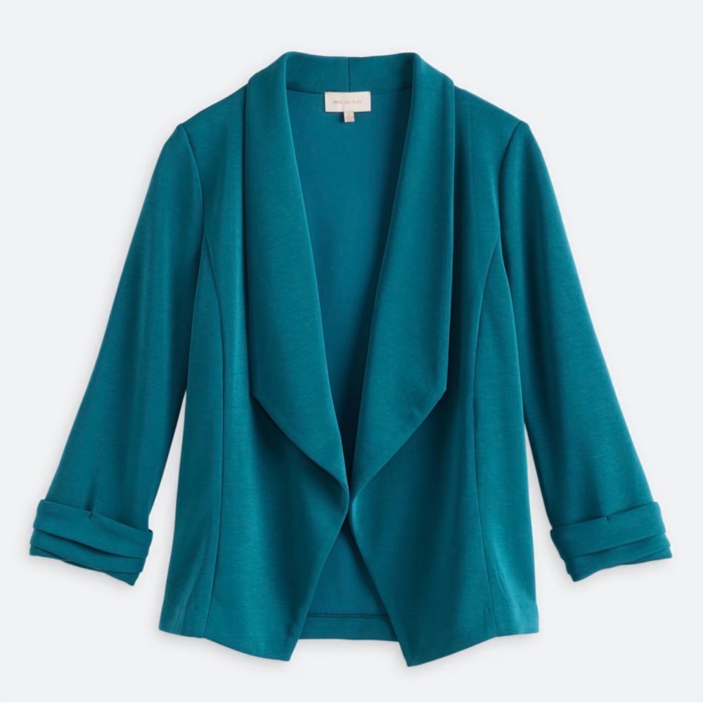 Skies Are Blue Open Front Blazer Teal Jacket Size Large - Picture 11 of 13